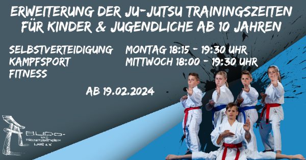 Erweiterung der Ju-Jutsu Trainingszeiten für Kinder & Jugendliche
